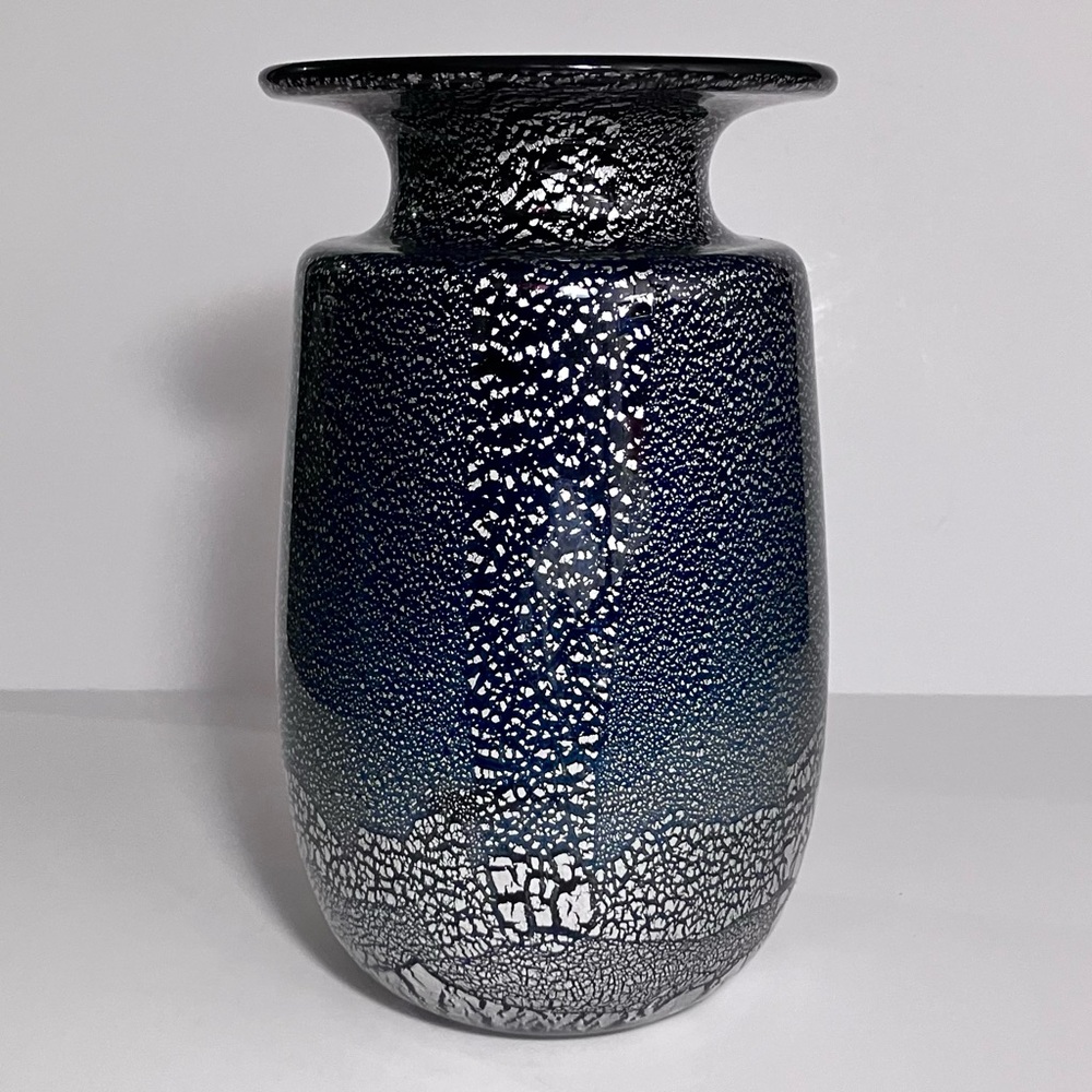 MIKASA ART GLASS VASE / Vintage LARRY LASLO Design by KURATA Japan / Silver Foil